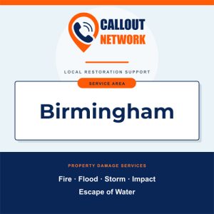 Callout Network are your trusted insurance approved building contractors for Fire and Flood Restoration Birmingham. We specialise in fire, flood, impact, escape of water, and storm damage restoration.