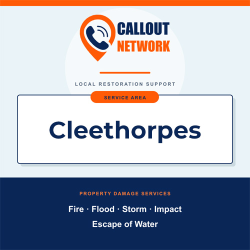 Callout Network Cleethorpes service area graphic for fire, flood, storm, impact and escape of water damage