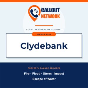 Callout Network are your trusted insurance approved building contractors for Fire and Flood Restoration Clydebank. We specialise in fire, flood, impact, escape of water, and storm damage restoration.