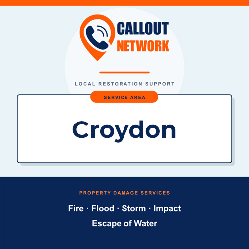 Callout Network Croydon service area graphic for fire, flood, storm, impact and escape of water damage