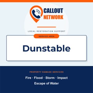 Callout Network are your trusted insurance approved building contractors for Dunstable, specialising in fire, flood, impact, escape of water, and storm damage restoration.