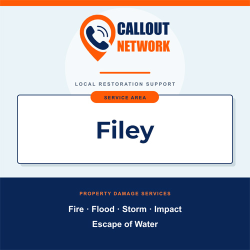 Callout Network Filey service area graphic for fire, flood, storm, impact and escape of water damage