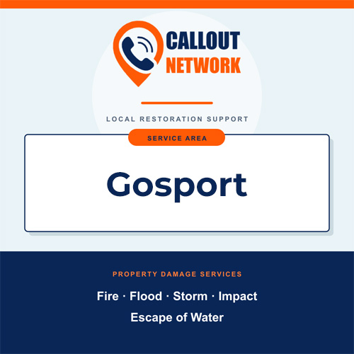 Callout Network Gosport service area graphic for fire, flood, storm, impact and escape of water damage