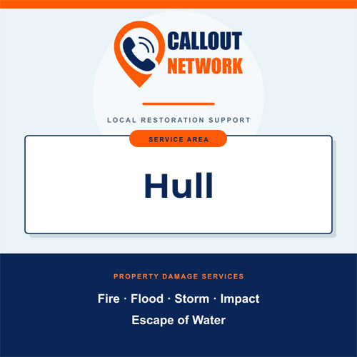 Callout Network Hull service area graphic for fire, flood, storm, impact and escape of water damage