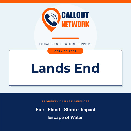Callout Network Land’s End service area graphic for fire, flood, storm, impact and escape of water damage