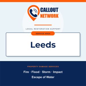 Callout Network are your trusted insurance approved building contractors for Leeds. We specialise in fire, flood, impact, escape of water, and storm damage restoration.