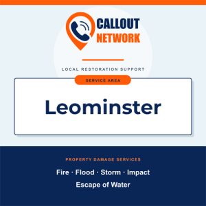 Callout Network are your trusted insurance approved building contractors for Leominster, specialising in fire, flood, impact, escape of water, and storm damage restoration.