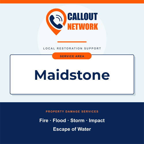 Callout Network Maidstone service area graphic for fire, flood, storm, impact and escape of water damage