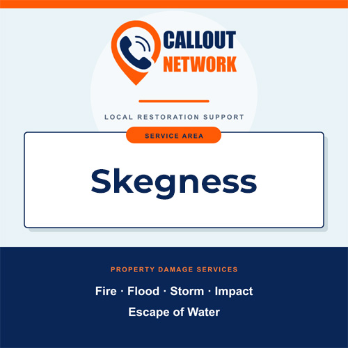 Callout Network Skegness service area graphic for fire, flood, storm, impact and escape of water damage