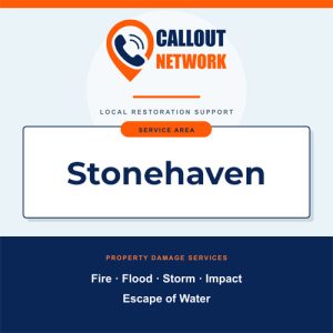 Callout Network Stonehaven graphic listing fire, flood, storm, impact and escape of water restoration