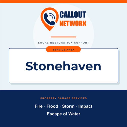 Callout Network Stonehaven service area graphic for fire, flood, storm, impact and escape of water damage