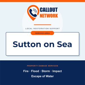 Callout Network Sutton-on-Sea graphic listing fire, flood, storm, impact and escape of water restoration