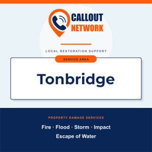 Callout Network Tonbridge graphic listing fire, flood, storm, impact and escape of water restoration