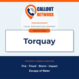 Callout Network Torquay graphic listing fire, flood, storm, impact and escape of water restoration