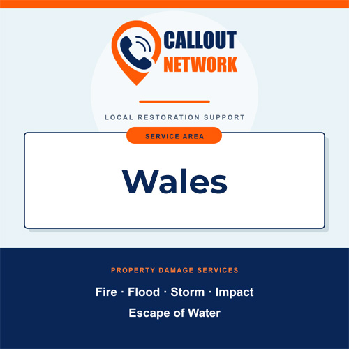 Callout Network are your trusted insurance approved building contractors for Wales, specialising in fire, flood, impact, escape of water, and storm damage restoration.