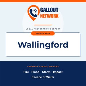 Callout Network Wallingford graphic listing fire, flood, storm, impact and escape of water restoration