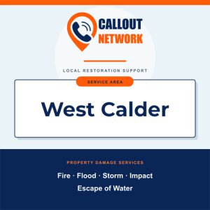 Callout Network West Calder graphic listing fire, flood, storm, impact and escape of water restoration